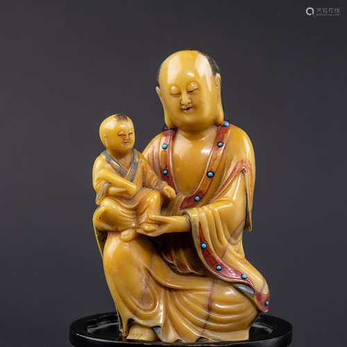 Shoushan Stone Figure of Guanyin Bring a Boy