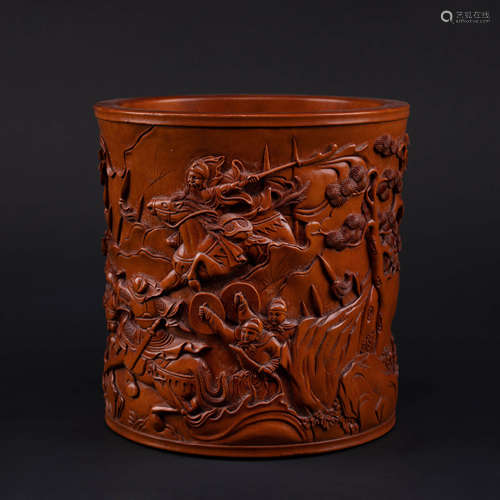 Carved Boxwood Figure Brush Pot