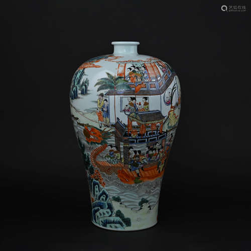 Famille Rose Figure Meiping Vase