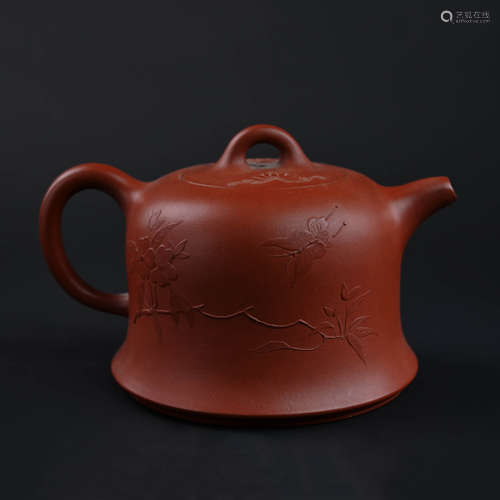 Incised Flower Zisha Tea Pot