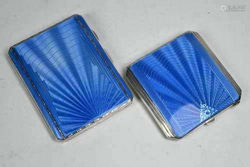 Art Deco enamelled silver cigarette box and powder