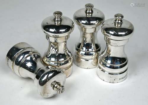 Two pairs of silver salt and pepper mills