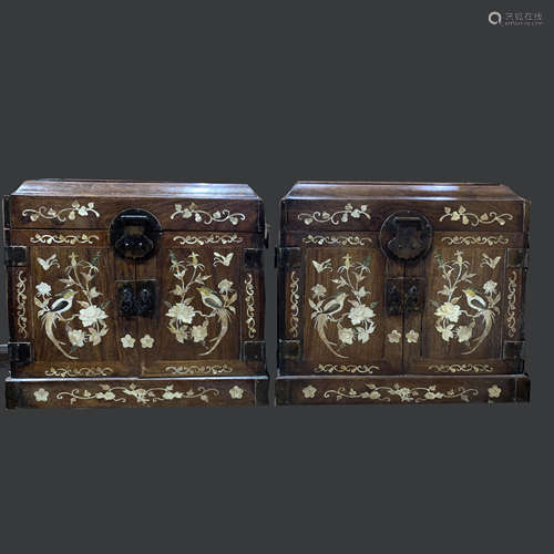 A Pair of Mother-of-Pearl Inlaid Huanghuali Boxes