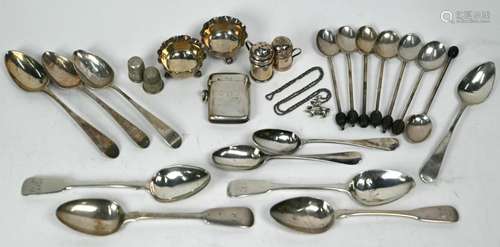 Victorian silver salts, Georgian and later spoons, etc.