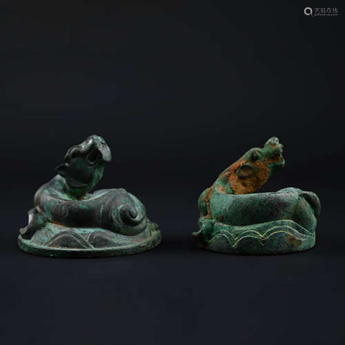 A Pair of Bronze Mythical Beast Weights