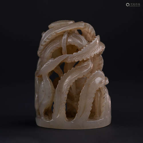 White Jade Openwork Crane Censer Finial