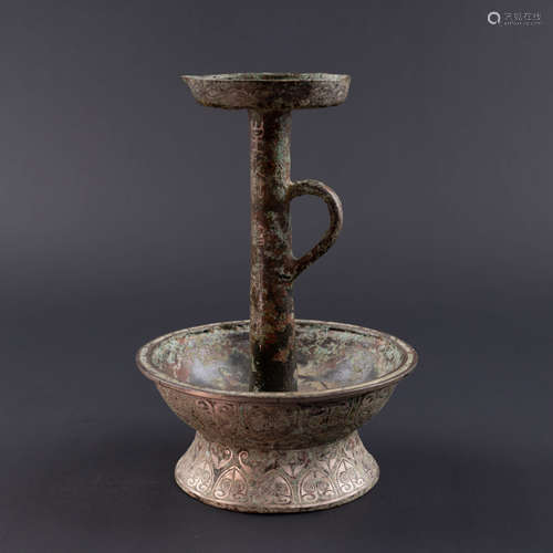 Bronze Silver Inlaid Candlestick