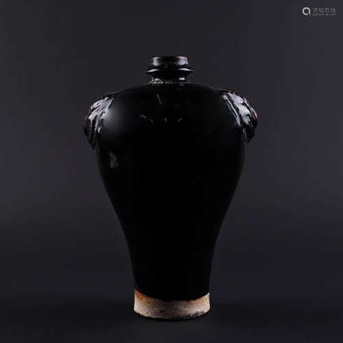 Black Glaze Beast Eared Zun Vase