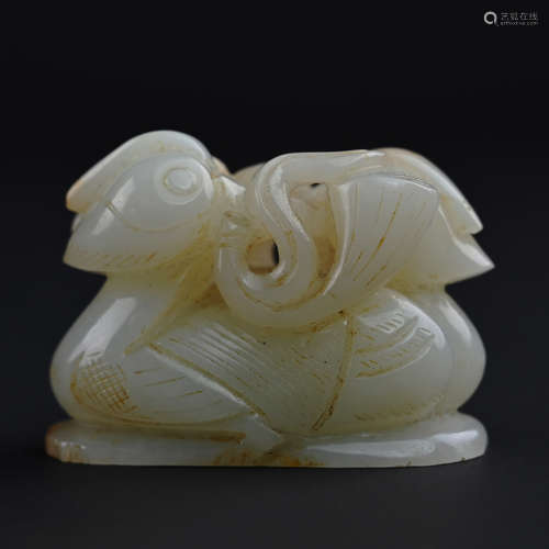 White Jade Mandarin Duck Ornament