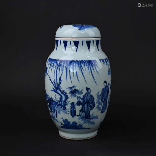 Blue and White Figure Jar