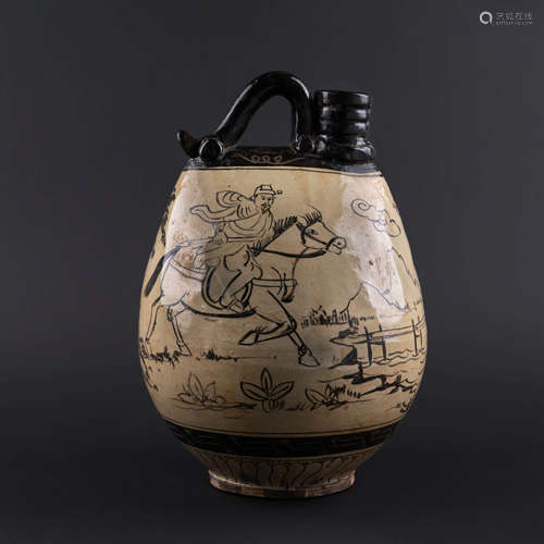 Cizhou Ware Grisaille-painted Figure Ewer