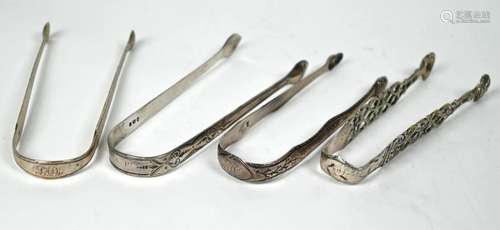 Four pairs of Georgian silver sugar tongs