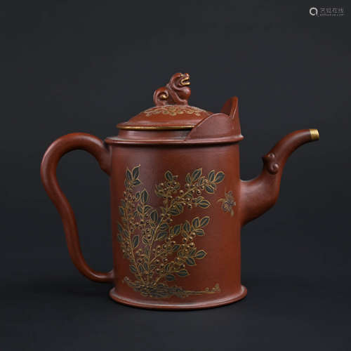 Gilt Flower and Crane Zisha Teapot