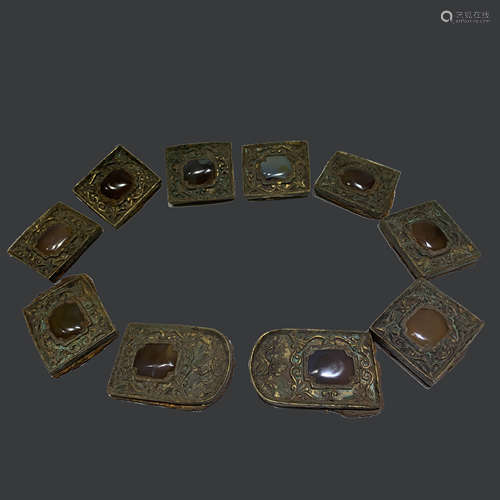 Gilt Bronze Agate Inlaid Flower Ten Belt Decoration