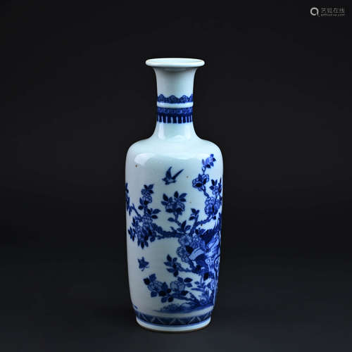 Blue and White Flower and Bird Vase