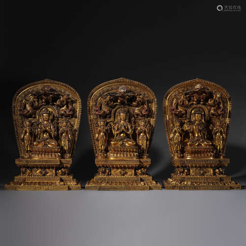 Gilt Bronze Set of Avalokitesvara, Manjusri and Vajrapani