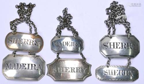 Six Georgian silver decanter labels