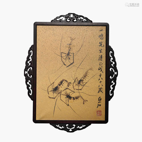 Chinese Shrimp Painting on Paper, Qi Baishi Mark