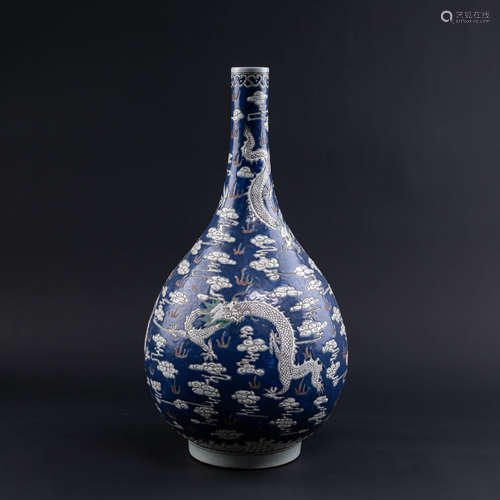 Blue Glaze Dragon Bottle Vase