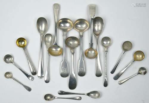 Georgian and later silver salt and mustard spoons