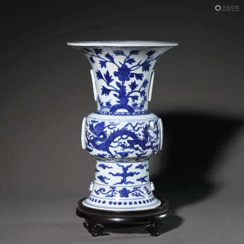 Blue and White Dragon Gu Vessel