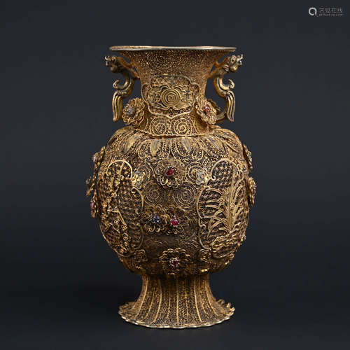 Finely Silver Gilding Filigree Vase