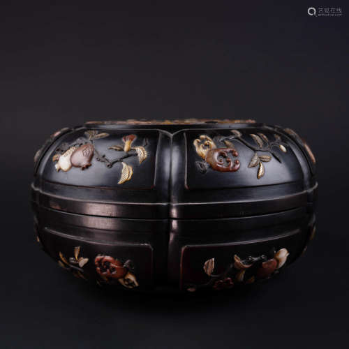 Treasures inlaid Black Lacquer Box