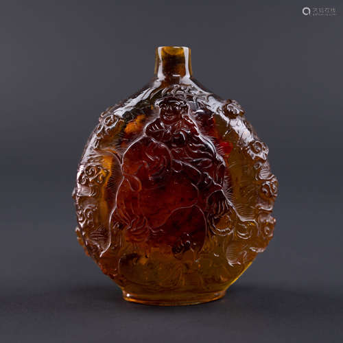 Carved Amber Snuff Bottle