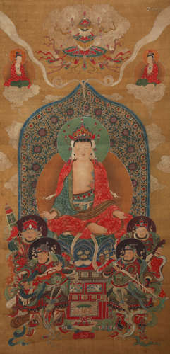 Chinese Figure of Haloed Buddha Painting