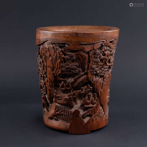 Carved Bamboo Figure Brush Pot