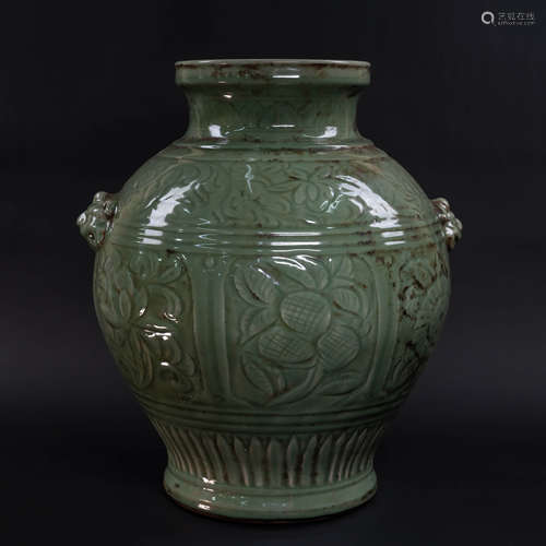 Longquan Kiln Mythical Beast Eared Zun Vase