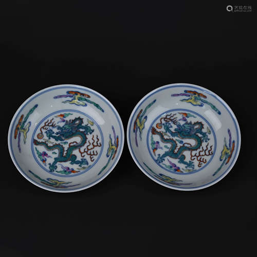 A Pair of Doucai Dragon and Cloud Plate