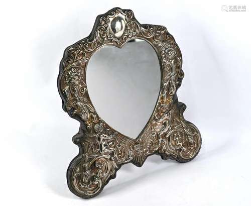 Large silver-faced easel mirror