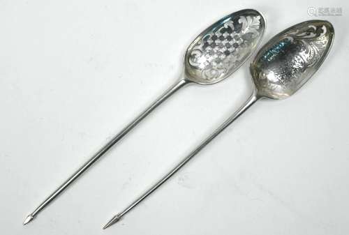 Two silver mote spoons