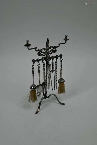 Continental white metal miniature companion set of fire