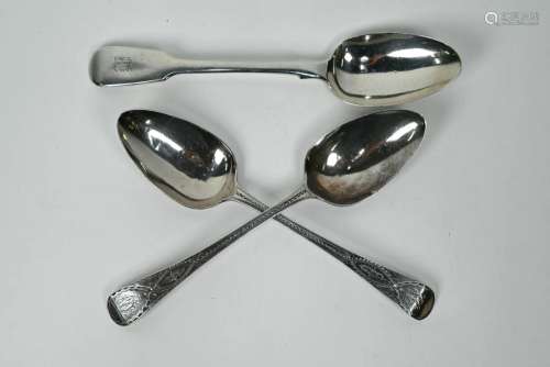 A pair of George III silver bright-cut table spoons