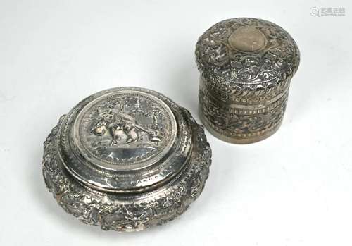 Two Indian silver pots