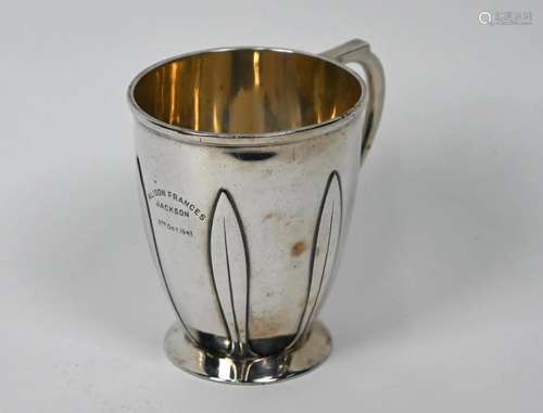 Art Deco silver Christening mug