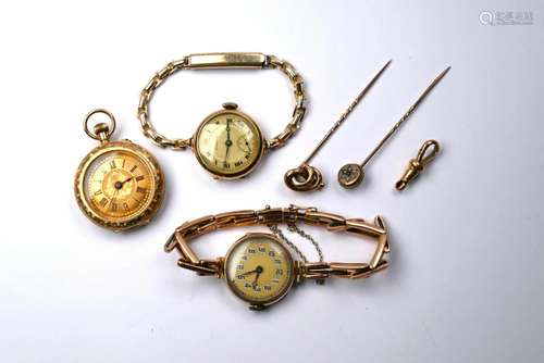 A Continental 14k fob watch and other items