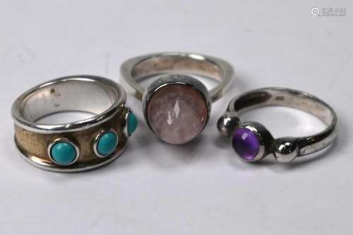 Three stone set Arts & Crafts style silver rings