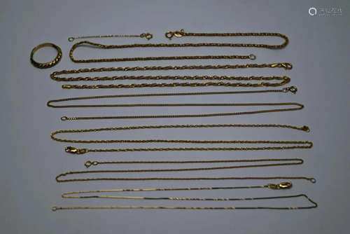 Six various 9ct yellow gold chains