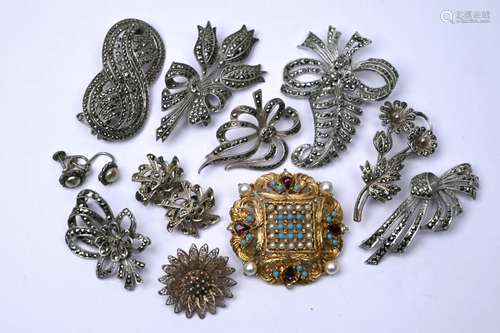 A collection of marcasite-set brooches