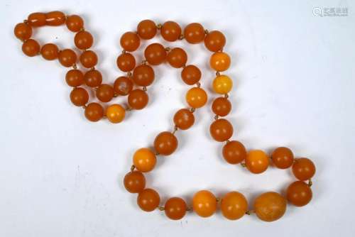 A row of graduated round Baltic amber beads