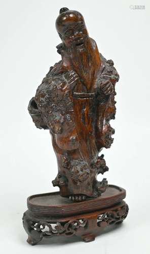 A 19th century Chinese burr wood immortal on associated