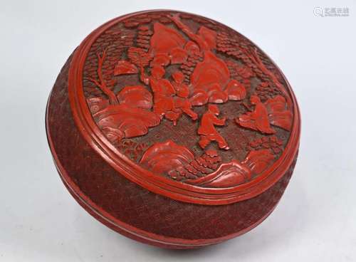 A Chinese cinnabar lacquered circular box and cover,