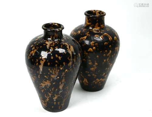 A pair of Chinese Song style tortoiseshell glazed vases