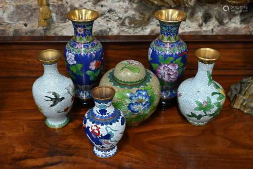 A collection of 20th century Chinese cloisonne vases