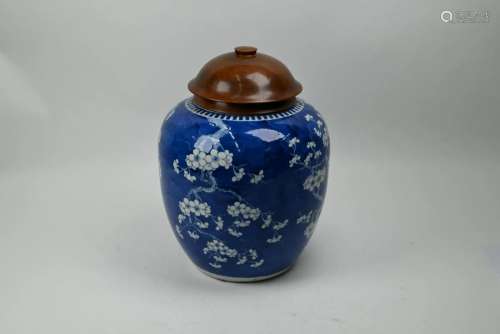A 19th century Chinese blue and white prunus jar and