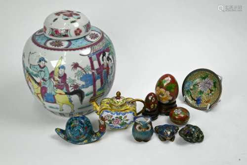 A Chinese famille rose ginger jar, Canton enamel