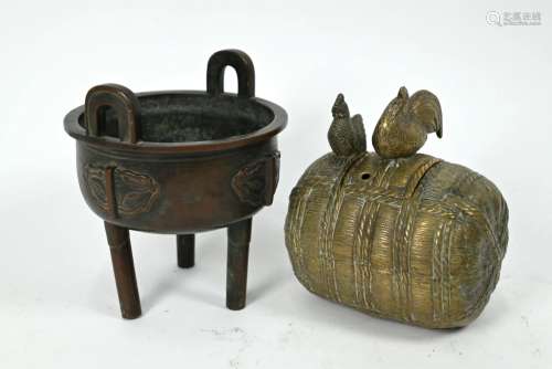 Chinese bronze tripod censer to/w a brass incense